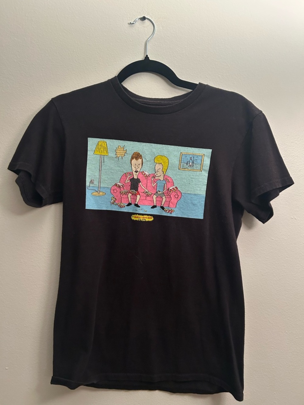 Black Beavis and Butt-Head Graphic Tee - Pink & Blue Cartoon Print